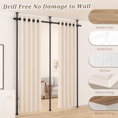 Room Divider No Drilling Curtain Rod Wall Divider for Room Separation, 4-10ft(H) 28-114inch(W) Adjustable, Heavy Duty Partition Space Separator Freestanding Tension Curtain Stand - Image 3