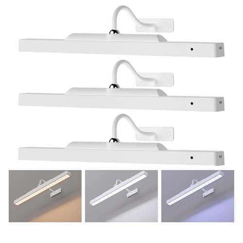 Picture Light with Remote - 16in White Rechargeable Battery Wall Light for Paintings, Cordless Wall Sconce for Art Painting & Photo Frames, 5000mAh with Timer, 350LM Brightness (3-Pack) - Image 1