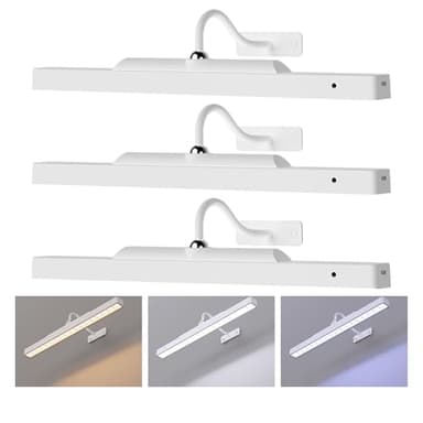 Picture Light with Remote - 16in White Rechargeable Battery Wall Light for Paintings, Cordless Wall Sconce for Art Painting & Photo Frames, 5000mAh with Timer, 350LM Brightness (3-Pack) - Image 1