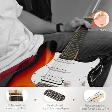 Donner DST-100S 39 Inch Full Size Electric Guitar Kit Solid Body Sunburst, Beginner Starter, with Amplifier, Bag, Capo, Strap, String, Tuner, Cable, Picks - Image 5