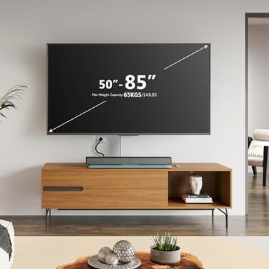 FITUEYES Universal TV Stand with Power Outlets for 50-85 inch TVs, Swivel&Height Adjustable Tall TV Stand for Bedroom Living Room, 27.5''Large Tempered Glass Base Holds up to 143 lbs, Ivory White - Image 4