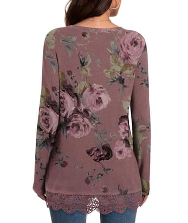 Netsmile Women's Plus Size Tops Fall Long Sleeve Tunics Loose Dressy Casual Shirts Lace Hem Sweatshirt for Leggings, 2XL, Bean-Rose Red - Image 3