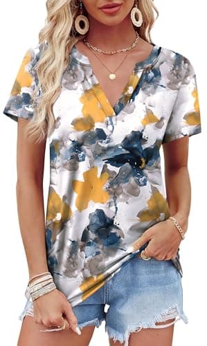 WEESO Summer Tops for Women 2025 Plus Size Vacation Outfits Floral Short Sleeve Tshirts Shirts V Neck Business Casual Blouses Fashion Beach Boho T Shirts XXL - Image 3
