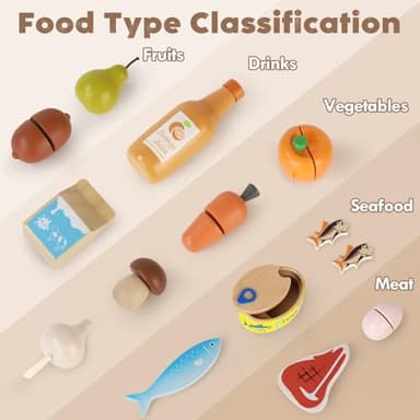 Lehoo Castle Wooden Play Food Sets for Kids Kitchen, Food Toys for Toddlers 3+ Year Old, Pretend Food Play Kitchen Accessories, Cutting Fruits Vegetables Toys, Gift for Boys Girls - Image 6