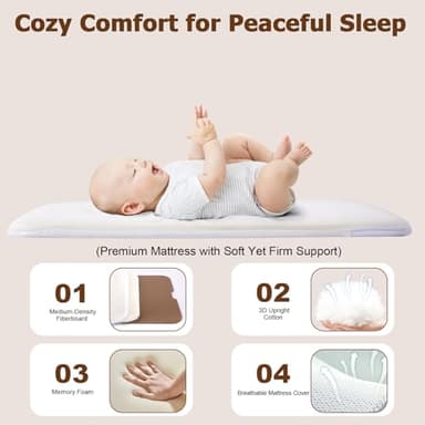 ONTHEWEI Baby Bassinet Bedside Sleeper, 3-in-1 Rocking Bassinet with Wheels, 6-Height Adjustable Crib with Breathable Mesh, Soft Mattress for Newborns & Infants - Image 7