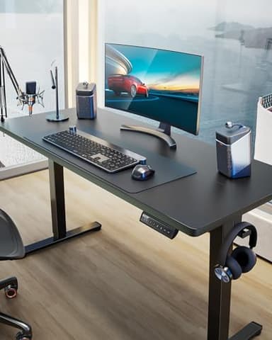 ErGear Height Adjustable Electric Standing Desk, 55 x 28 Inches Sit Stand up Desk, Large Memory Computer Home Office Desk with Two-Piece Desktop (Black) - Image 2