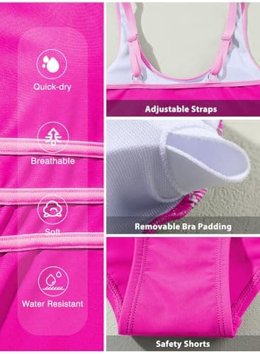 Aleumdr One Piece for Women Athletic Bathing Suit Stripe Color Tummy Control Swimsuit Cheeky High Cut Bathing Suits Hot Pink Medium - Image 5
