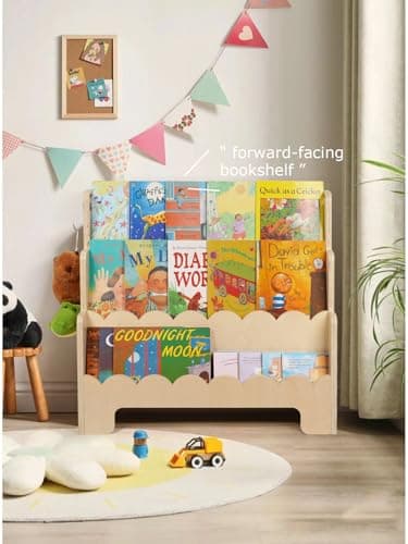 Tohiasen Kids Bookshelf Wooden 3-Tier, Scalloped Book Shelf for Kids Rooms, Front Facing Toddler Montessori Bookshelf, Baby Nursery Book Shelves Kids Classroom Bookshelf Bookcase - Image 3