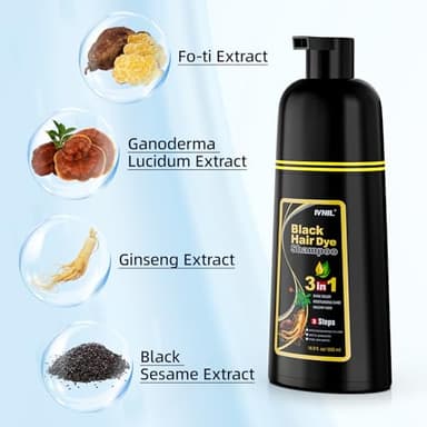 Ivnil Black Hair Dye Shampoo 3 in 1 Color Shampoo for Women & Men for Gray Hair Coverage for Instant Champu Para Canas - Image 4