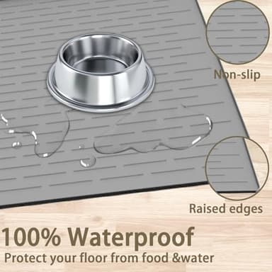 Extra Large Pet Food Mat for Dogs, 32''x24'' Waterproof Dog Feeding Mat, Non-Slip Silicone Dog Bowl Mat for Floors, Easy Clean Pet Water Mat Tray (Dark Gray) - Image 6