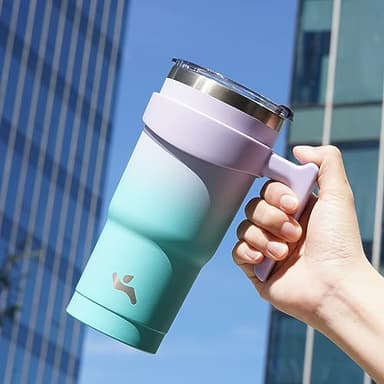 Konokyo 20 oz Tumbler with Handle and 2 Straw 2 Lid, Insulated Water Bottle Stainless Steel Vacuum Cup Reusable Travel Mug, Lavender Green - Image 2