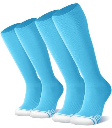 FITRELL 2 Pack Baseball Soccer Softball Socks for Kids Youth Men & Women Over-the-Calf Knee High Socks, nfl, Light Blue/Columbia Blue, Medium - Image 1