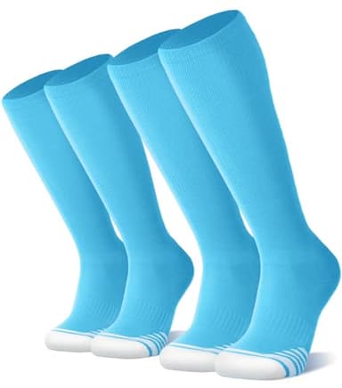 FITRELL 2 Pack Baseball Soccer Softball Socks for Kids Youth Men & Women Over-the-Calf Knee High Socks, nfl, Light Blue/Columbia Blue, Medium - Image 1