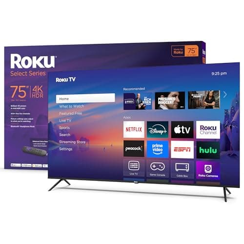 Roku Smart TV 2025 – 75-Inch Select Series, 4K HDR TV – RokuTV with Enhanced Voice Remote – Flat Screen LED Television with Wi-Fi for Streaming Live Local News, Sports, Family Entertainment - Image 1