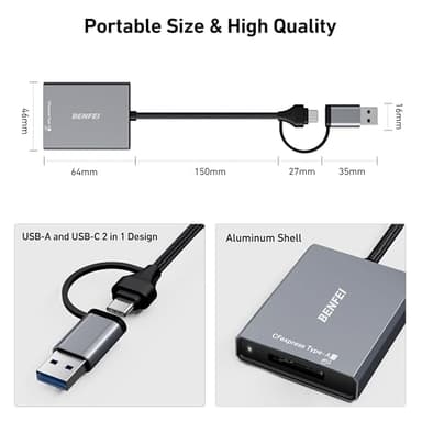 BENFEI CFexpress Type A Card Reader with USB 3.2 (Gen 2) 10Gbps, USB-C&USB-A 2-in-1 Type A CFexpress Adapter, Compatible with Windows/Mac/Linux/Android - Image 7