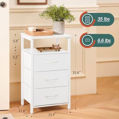 Yoobure Night Stand with Charging Station, 16 Colors LED Nightstand with USB Ports and Outlets, End Table with 3 Fabric Drawers and Storage Shelf, Bedside Tables Small Dresser for Small Space White - Image 3