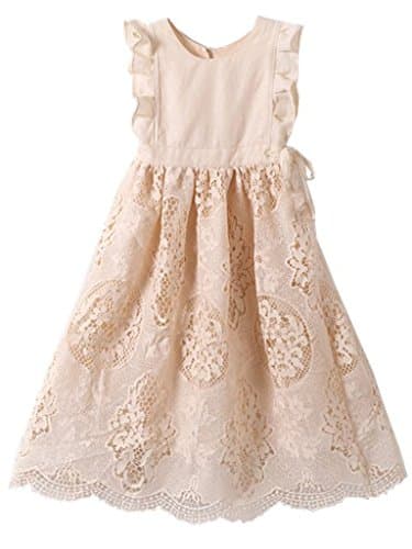 Bow Dream Flower Girl's Dress Vintage Lace Peach 10 - Image 1