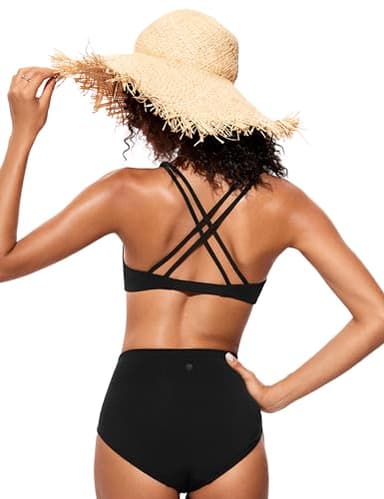 CRZ YOGA Womens V Neck Bikini Tops Twist Front Triangle Sexy Bathing Suit Criss Cross Back Swimsuit Padded Black Large - Image 2