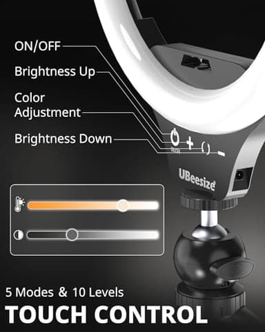 UBeesize 10" Selfie Ring Light with Tripod Stand & Cell Phone Holder, Dimmable Desktop LED Circle Light for Live Streaming/Makeup/YouTube/TIK Tok, Compatible with iOS and Android Phones Black - Image 3