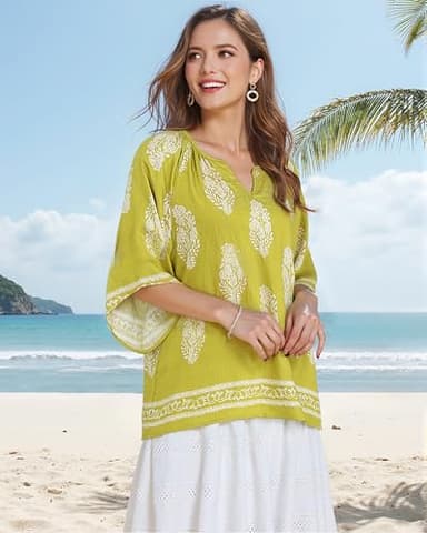 Bebonnie Women Blouses Dressy Casual: Womens Bell Sleeve Summer Spring V Neck Floral - Hawaiian Outfits for Women - Boho Hippie Peasant Blouses Plus Size Shirts Tunic Tops Multi Green XXL - Image 4