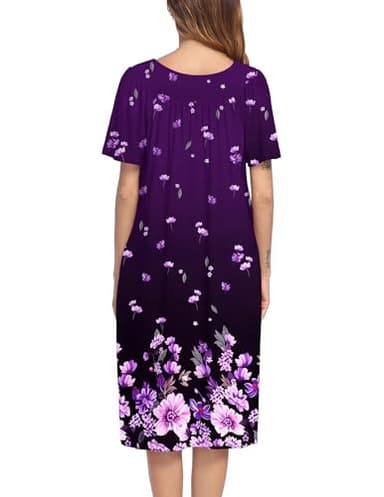 Ekouaer Women's House Dress with Pockets, Purple Black Floral, X-Large - Image 5