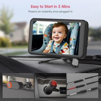 LUCKVIEW BM2 Car Camera for Baby, 5.2" 1080P Screen with 3X Zoom, Clear Rear-Facing View, 360° Rotating Lens, Easy Installation – Safety for Infants and Pets - Image 5