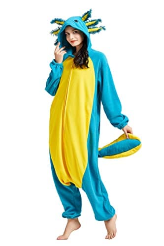 DELEY Unisex Blue Axolotl Onesie Adult Pajamas, Flannel Animal One Piece Costume Sleepwear Halloween Cosplay Homewear - Image 6