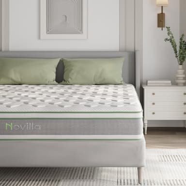 Novilla Queen Mattress 12 Inch,Gel Memory Foam & Pocketed Coils with Motion Isolation for Refreshing Sleep, Medium Firm Feel with CertiPUR-US Foam for Pressure Relief,Queen Mattress in a Box - Image 1