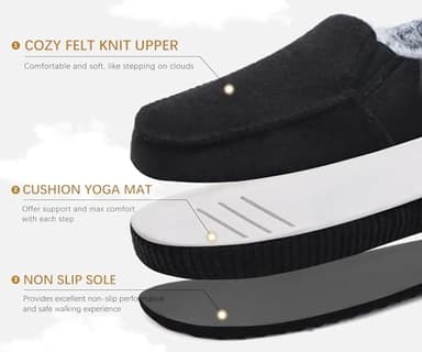 ONCAI Men's Slippers 2025 Cotton-Blend Moccasins Warm Closed Back Corduroy House Slippers with High-Density Felt Fuzzy Indoor Outdoor Comfortale Yoga Mat Rubber Soles Felt Black Size 7 - Image 4