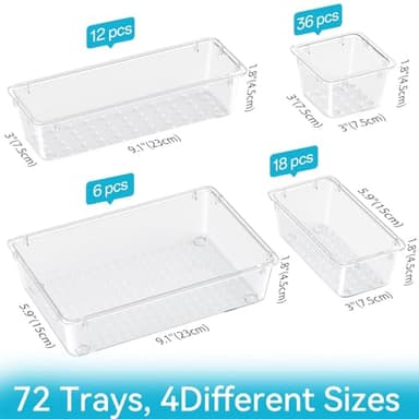 ElegantArray 72 PCS Drawer Organizer Set, 4 Sizes Storage Drawer Units, Clear Plastic Makeup Vanity Organizer and Storage Bins for Makeup, Stationeries, Multiple Gadgets for Bathroom, Office, Bedroom - Image 2