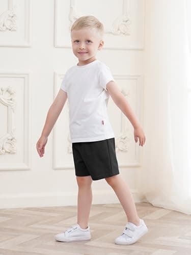 Gnodio 4 Pack Toddler Boys Shorts French Terry Boys Cotton Shorts with Drawstring Casual Elastic Waist Black, Navy Blue, Dark Gray, Red Set C 3T - Image 5