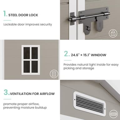 UDPATIO Outdoor Storage Shed 6x4.5 FT, Plastic Resin Outside Sheds & Outdoor Storage for Trash Can, Bike, Lawnmower, Generator, Tool Shed with Lockable Door for Backyard, Lawn, Patio, Light Brown - Image 8