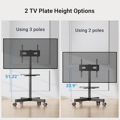 PERLESMITH Mobile TV Stand for 23-60 Inch LCD LED Flat/Curved Screen TVs, Tilt TV Cart Holds up to 88Lbs, Portable TV Stand with Laptop Shelf, Rolling TV Floor Stand Max VESA 400x400mm (PSTVMC06) - Image 8