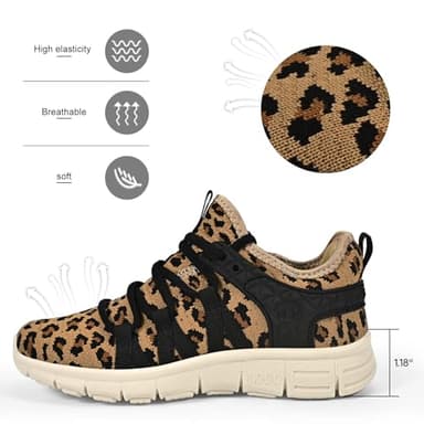 INZCOU Leopard Print Running Shoes, Women's Size 8, Unisex, Casual & Sports, Non-Slip, Breathable Mesh, Lace-Up - Image 4