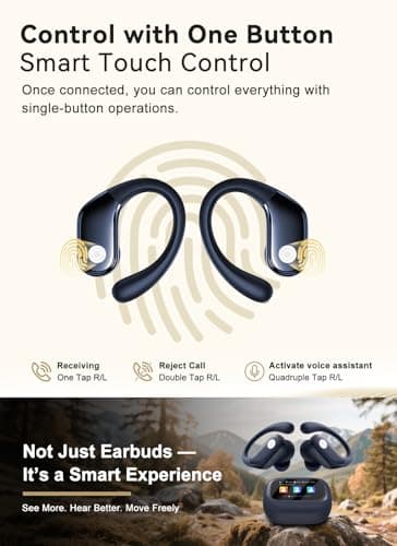 jaddsa Wireless Earbuds, ANC Noise Cancelling Sport Ear Buds with Multifunctional Touch Screen, Bluetooth 5.4 Headphones, Bass Stereo Sound, 5 EQ Over-Ear Earbuds for Sports/Workout/Gym-Dark Blue - Image 4