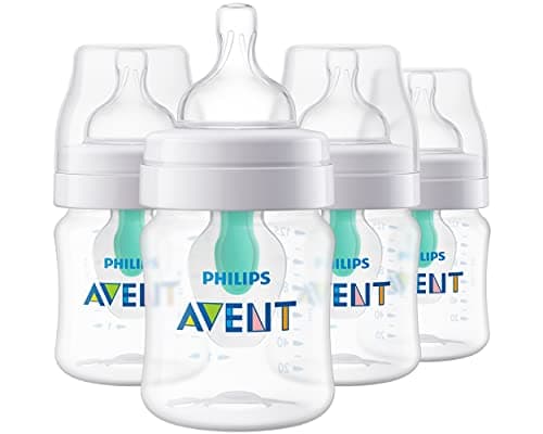 Philips Avent Anti-Colic Bottle with AirFree Vent, 4oz, with Flow 1 Nipples, 0m+, 4pk, Clear, SCY701/04 - Image 1