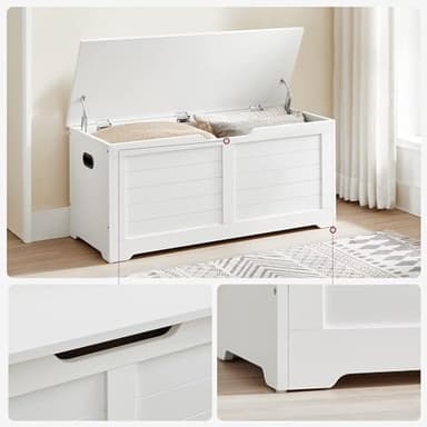 VASAGLE Storage Chest, Storage Bench with 2 Safety Hinges, Farmhouse Style, 15.7 x 39.4 x 18.1 Inches, for Entryway, Bedroom, Living Room, Cloud White ULSB061T10 - Image 9