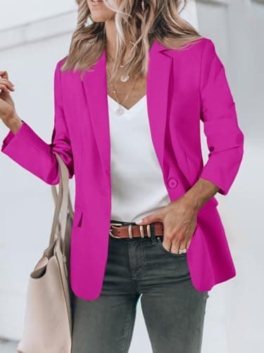 Cicy Bell Womens Casual Blazers Open Front Long Sleeve Work Office Suit Jackets Blazer Rose Red - Image 2