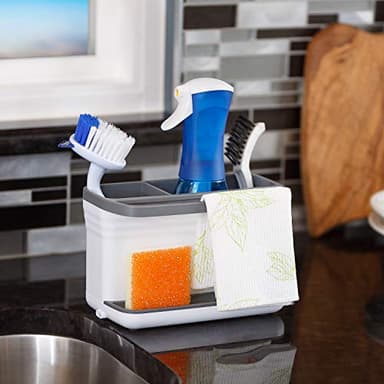 Glad Kitchen Sink Organizer Caddy with 2 Compartments | Sponge Holder for Soap, Scrubber Brush, and Dish Cloth | Drain Holes and Pour Spout Keeps Countertop Dry - Image 3
