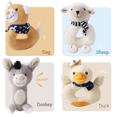iPlay, iLearn Baby Toys 3 6 12 Month Newborn Gifts, Infant Soft Farm Stuffed Animal Rattles Plush Barn, Boy Girl Stuff, Shower Basket Stuffer, Sensory Hand Development Toy 0 2 4 7 9M 1 Yr - Farm - Image 2