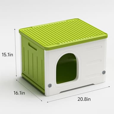 Plastic Cat House for Outdoor Indoor Use, Stackable Feral Cat Shelter Indoor Cat House Weatherproof Waterproof Elevated (Green) - Image 3