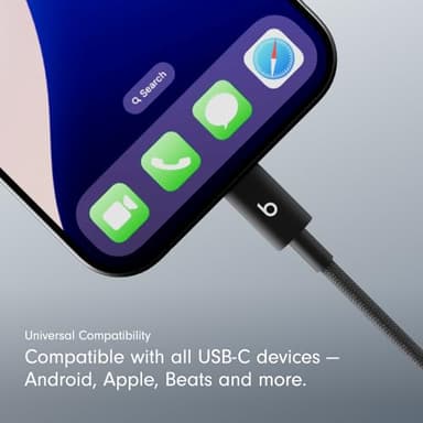 Beats USB-C to USB-C Woven Cable Fast Charging Durable/Tangle-Free Compatible Charger for Apple & Android Devices (1.5 m, 5 ft) - Bolt Black - Image 3