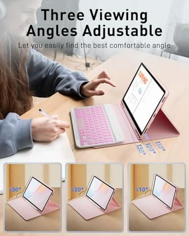 TUNKARMOR for iPad A16 11th / 10th Generation Case with Backlit Keyboard - 7 Color Change for iPad 10th Gen 2022 & 11th Gen 2025 A16 10.9/11 inch Cover - Built-in Pencil Holder with Mouse - Pink - Image 6