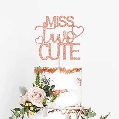Rose Gold Glitter Miss Two Cute Cake Topper - Girls 2nd Birthday Decorations - Sweet Baby Girl, Two Year Old Birthday Party Decorations - Image 5