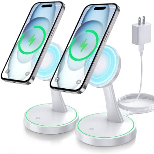 2 Pack Magnetic Wireless Charger Stand 15W Fast Mag-Safe Charger for iPhone iPhone 17 /17 pro/ 17 Air/ 17 pro max 16/15/14/13/12 Series Magnet Wireless Charging Station with Light for AirPods - Image 1