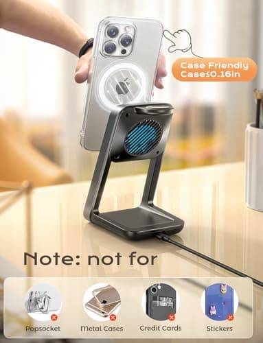3 in 1 Charging Station with Cooling Fan, Wireless Charging Station for Multiple Devices, Magsafe Wireless Charger Stand for iPhone 16 15 14 13 12, Apple Watch Charger 10 Ultra 2, AirPods 4 3 Pro 2 - Image 8