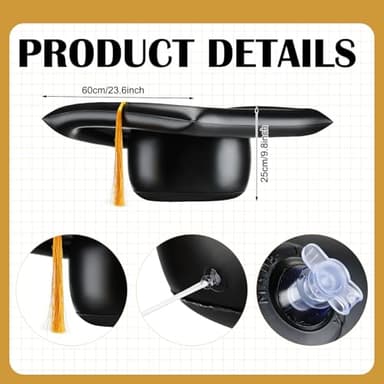 2025 Graduation Car Decorations 23'' Large Inflatable Grad Cap Car Decors Congrats Grad Letters Bulk Class of 2025 PVC Inflatable Cap for Senior High School Collage Prom Party Decors(Black, Gold) - Image 3