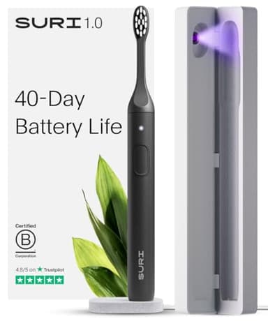 SURI 1.0 Sonic Electric Toothbrush with UV Cleaning Travel Case | 40+Day Battery | Designed in California | Electric Toothbrush for Adults | Travel Toothbrushes | Tooth Brush | Black - Image 1