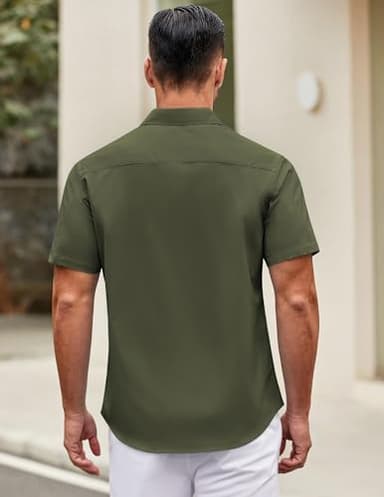 COOFANDY Mens Dress Shirts Button Down Short Sleeve Shirts Business Casual Shirt Army Green - Image 4