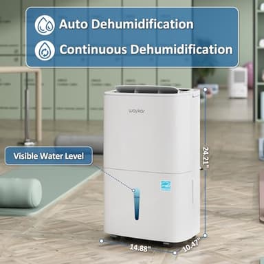 Waykar 150 Pints 2025 Energy Star Dehumidifier with Pump for Spaces up to 7,000 Sq. Ft at Commercial and Industrial Large Room, Warehouse, Home, Basement, with Drain Hose, Auto Defrost, Self-Drying - Image 7